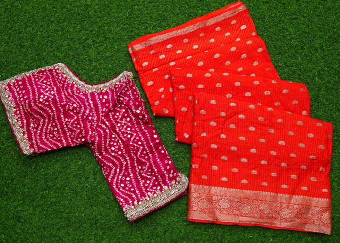Georgette Saree With Bandhani Blouse VS GS0017